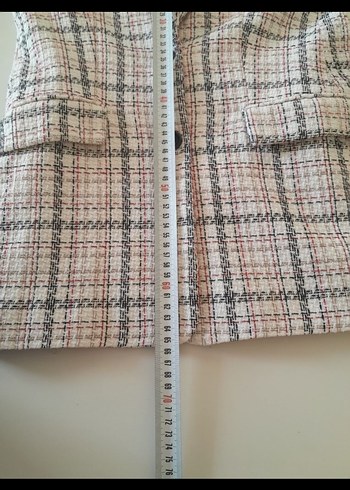 Düğmeli Kısa Kesim Ekose Desenli Kadın Blazer etek takım - Görsel 8