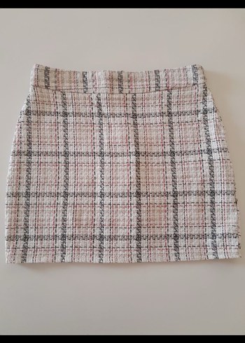 Düğmeli Kısa Kesim Ekose Desenli Kadın Blazer etek takım - Görsel 2