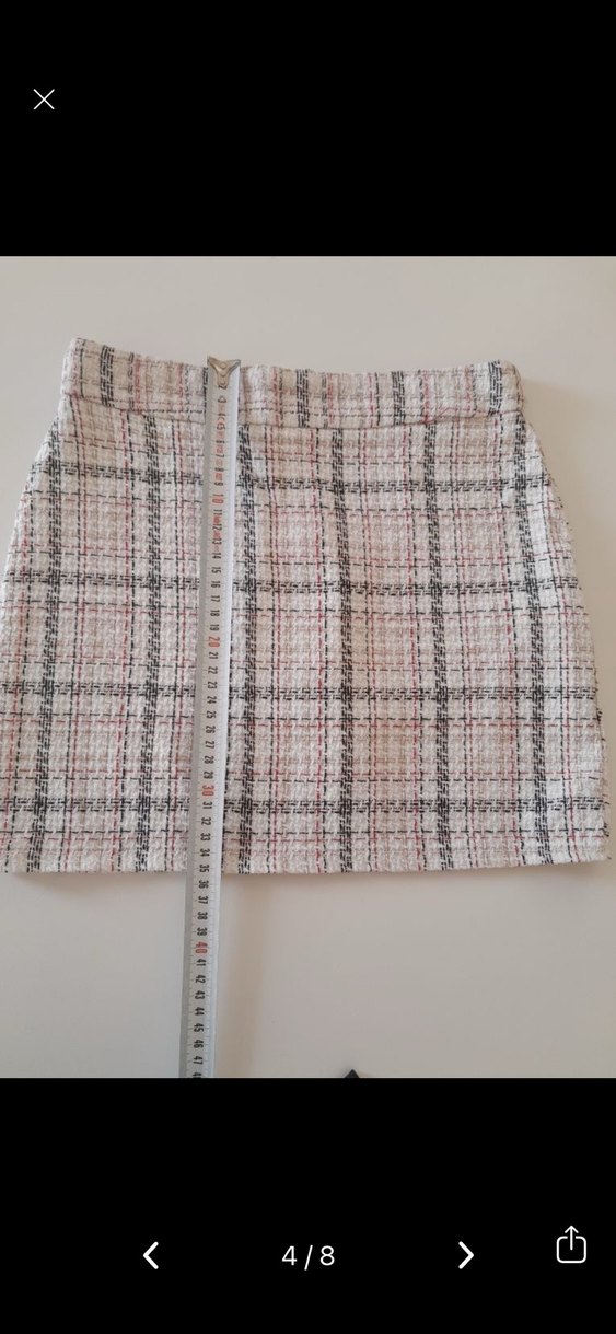 Düğmeli Kısa Kesim Ekose Desenli Kadın Blazer etek takım - Görsel 4