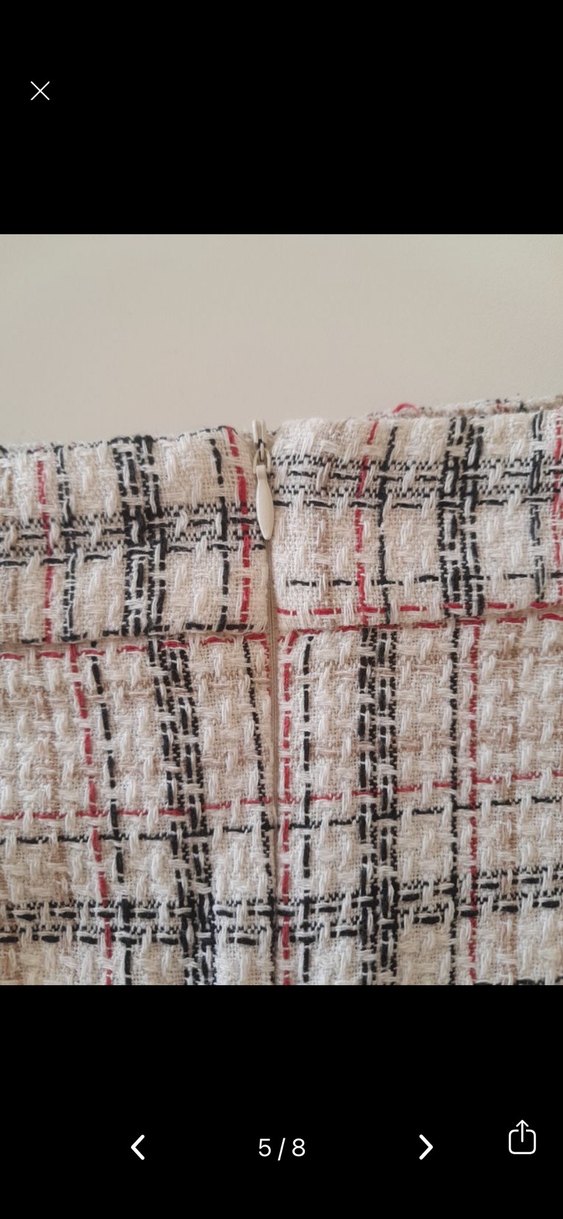 Düğmeli Kısa Kesim Ekose Desenli Kadın Blazer etek takım - Görsel 5