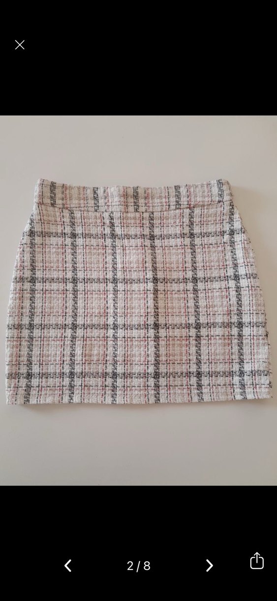 Düğmeli Kısa Kesim Ekose Desenli Kadın Blazer etek takım - Görsel 2