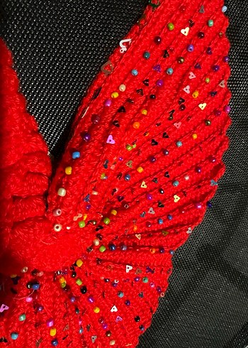 Kırmızı Nakışlı Örgü kız çocuk kostüm - Görsel 3