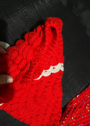 Kırmızı Nakışlı Örgü kız çocuk kostüm - Görsel 5