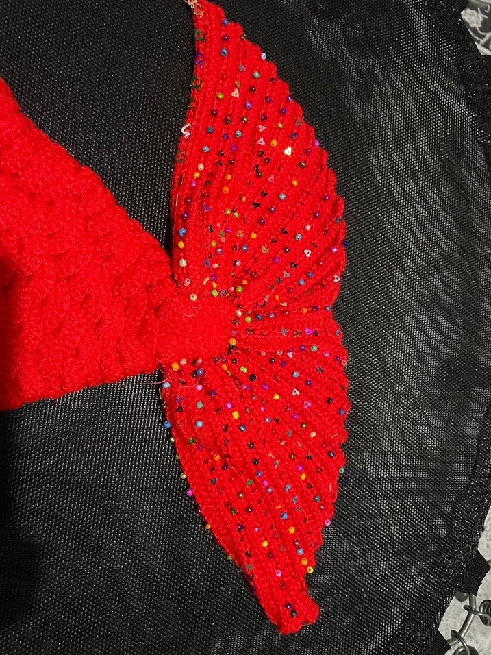 Kırmızı Nakışlı Örgü kız çocuk kostüm - Görsel 4