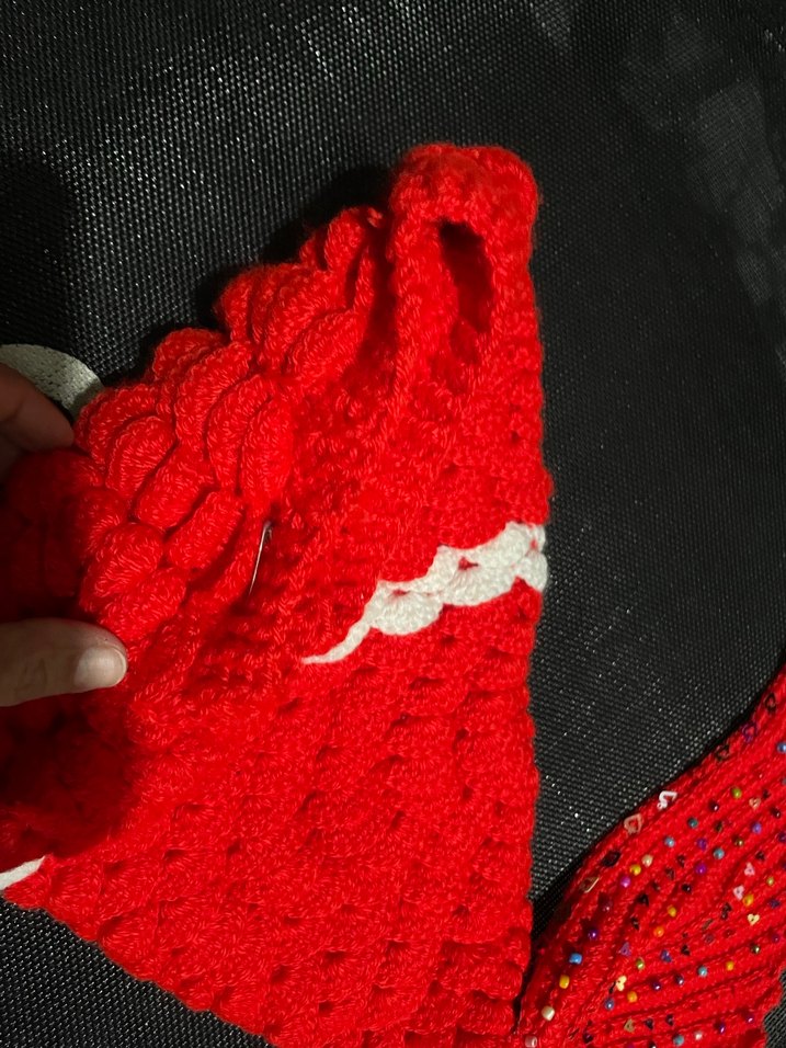 Kırmızı Nakışlı Örgü kız çocuk kostüm - Görsel 5