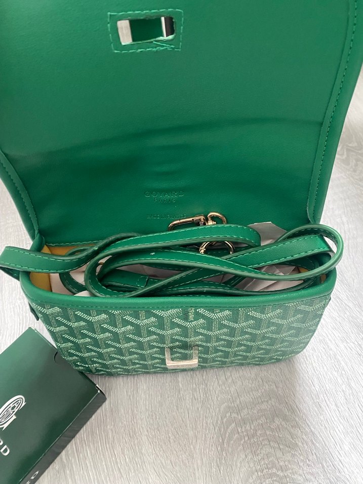 Yeşil Deri Goyard Baskılı Kemerli Çanta - Görsel 4