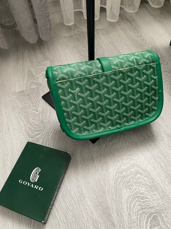Yeşil Deri Goyard Baskılı Kemerli Çanta - Görsel 3