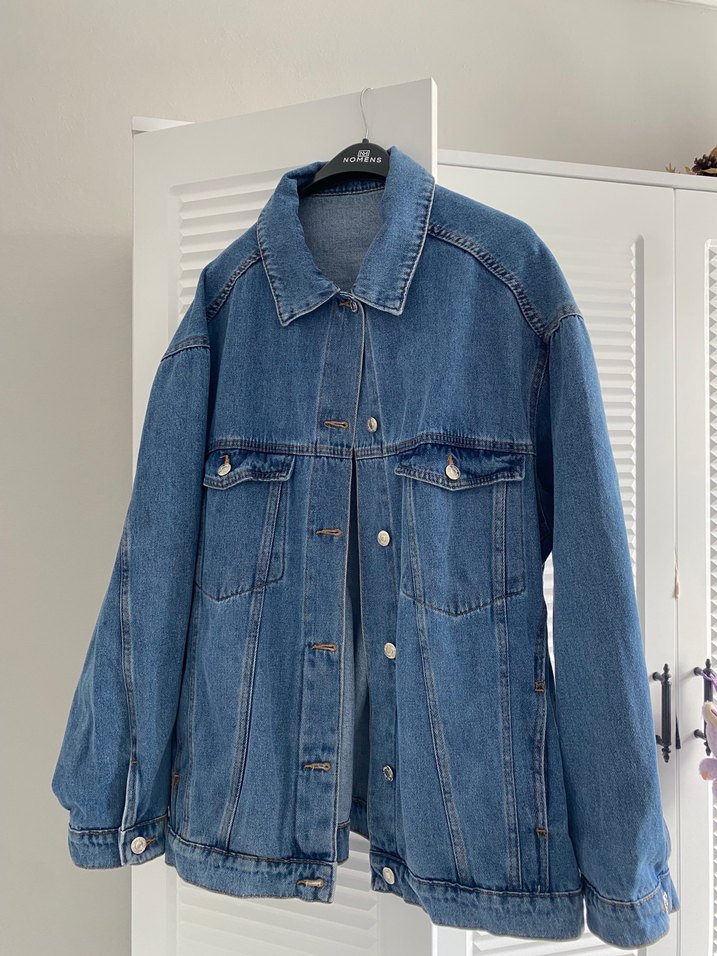 Düğmeli Mavi Kadın Denim Ceket - Görsel 3