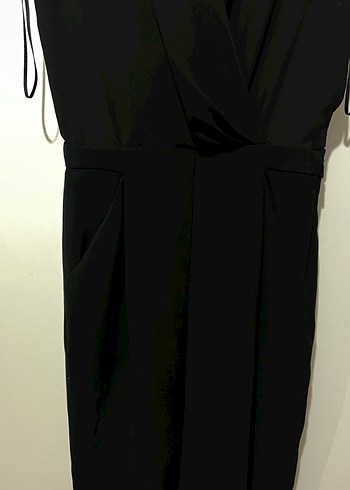 Siyah V Yaka Drapeli Kadın Tulum - Görsel 5