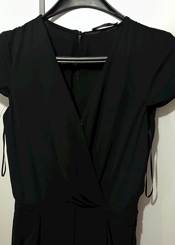 Siyah V Yaka Drapeli Kadın Tulum - Görsel 6