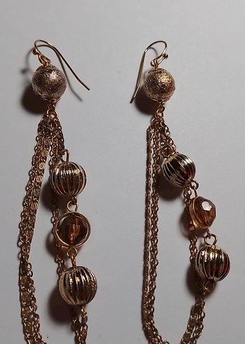 Zincir Detaylı Uzun Altın Kadın Küpeler - Görsel 2