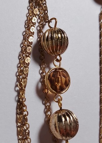 Zincir Detaylı Uzun Altın Kadın Küpeler - Görsel 3