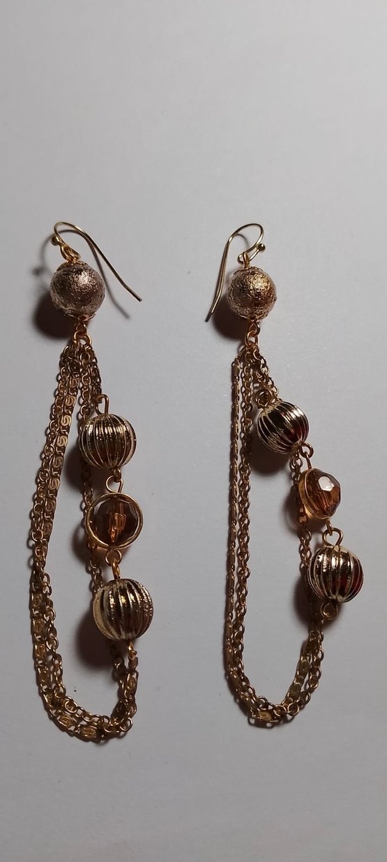 Zincir Detaylı Uzun Altın Kadın Küpeler - Görsel 2