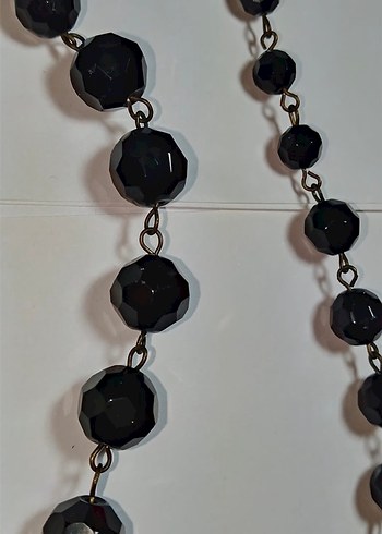 Uzun Siyah Boncuklu Gotik Kadın Kolye - Görsel 3