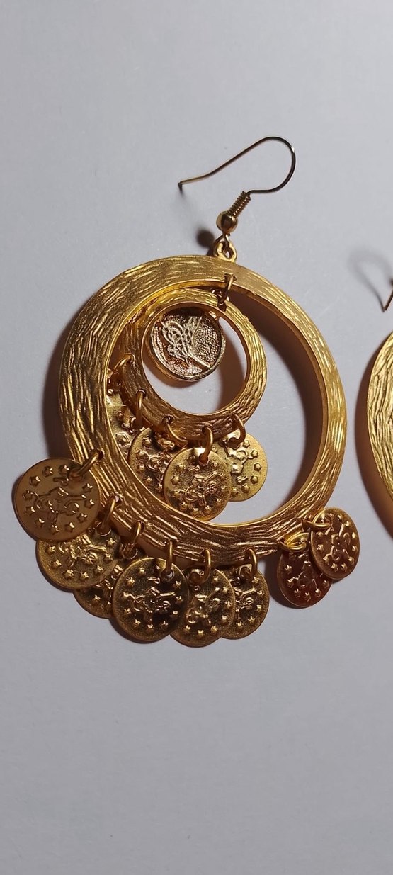 Uzun Altın Boncuklu Bohem Küpe - Görsel 2