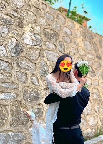 Uzun Kol dantel detaylı  Beyaz Gelinlik nikah elbisesi - Görsel 2