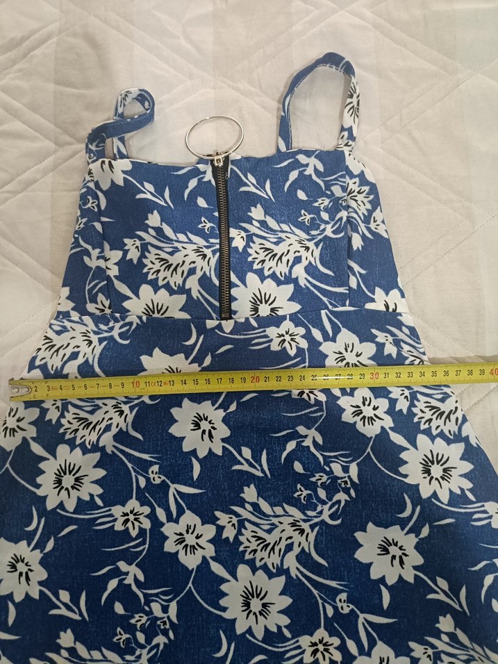 Mavi Çiçek Desenli Uzun Bohem Elbise - Görsel 3