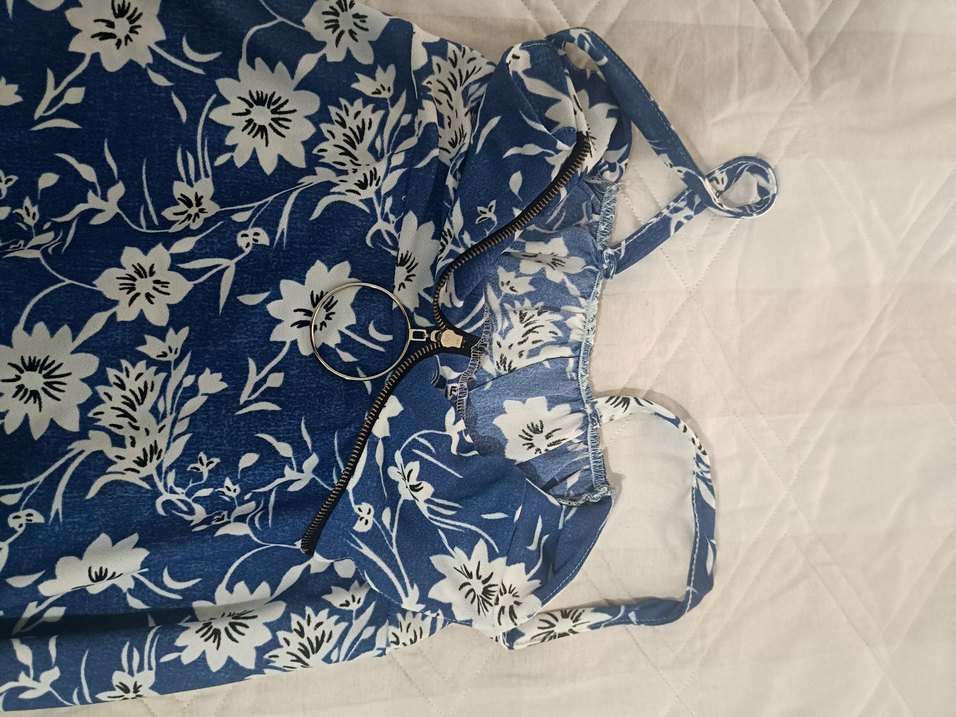 Mavi Çiçek Desenli Uzun Bohem Elbise - Görsel 4