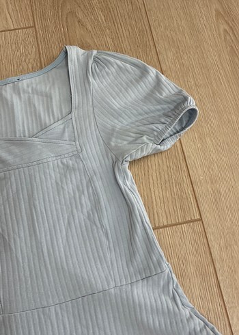 Mavi Kısa Kollu Midi Elbise - Görsel 3