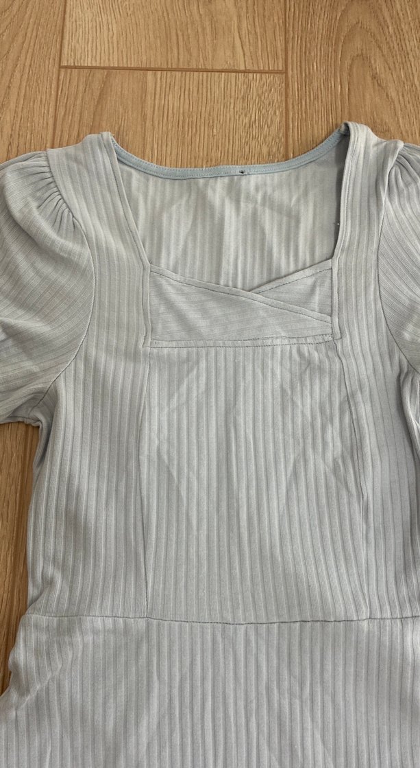 Mavi Kısa Kollu Midi Elbise - Görsel 2