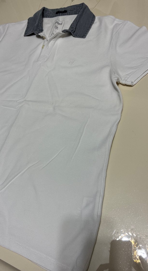 Gri Yaka Detaylı Erkek Beyaz Polo Tişört - Görsel 3