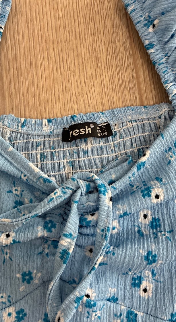 Mavi Çiçekli V Yaka Midi Elbise - Görsel 2