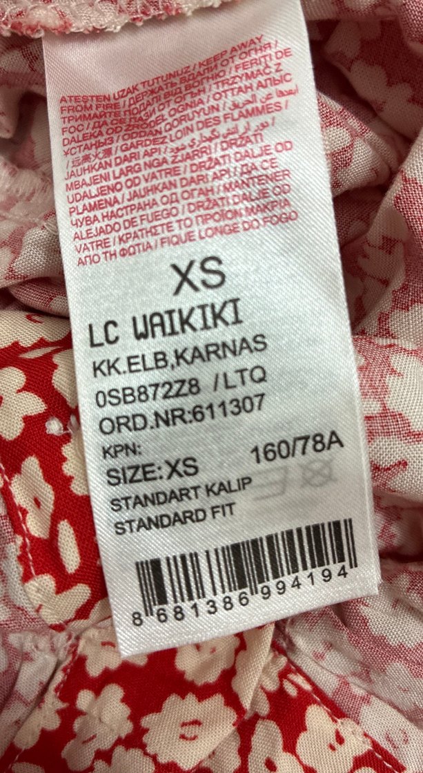 Kırmızı Çiçekli V Yaka Midi Elbise - Görsel 5