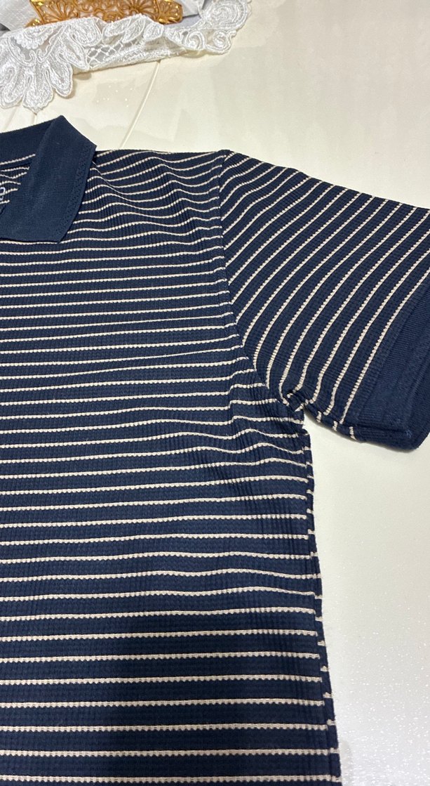 Lacivert Çizgili Erkek Polo Tişört - Görsel 3