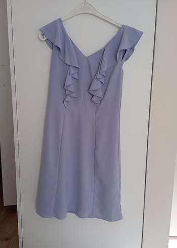 V Yaka Volanlı Mini Mor Elbise