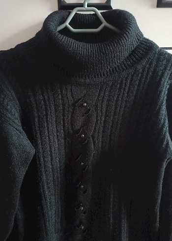 Siyah Boğazlı Örgü Kadın Kazak - Görsel 2