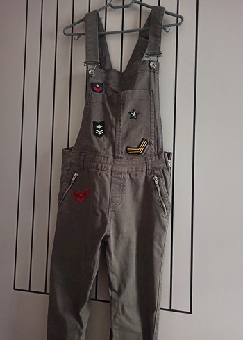 Koyu Yeşil Nakışlı Kadın Uzun Denim Tulum - Görsel 2