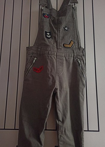 Koyu Yeşil Nakışlı Kadın Uzun Denim Tulum - Görsel 3