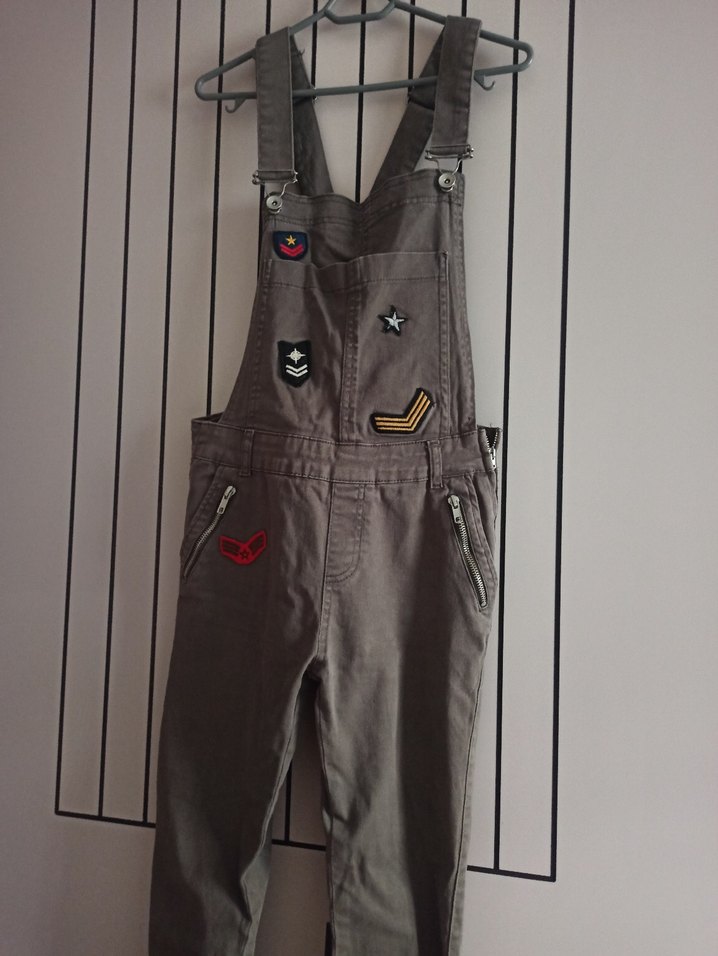 Koyu Yeşil Nakışlı Kadın Uzun Denim Tulum - Görsel 2