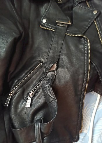 Kadın Siyah Deri Biker Ceket QUZU - Görsel 3