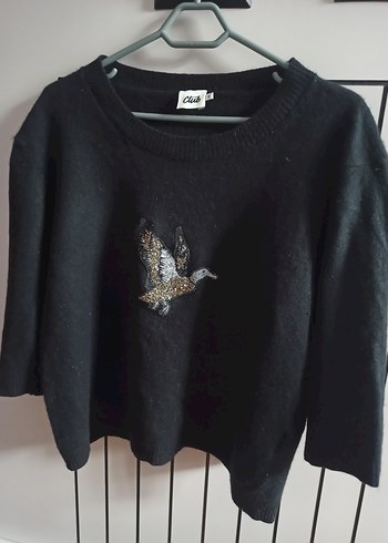 Siyah Nakışlı Triko Kadın Kazak - Görsel 3