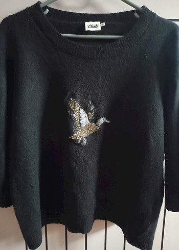 Siyah Nakışlı Triko Kadın Kazak - Görsel 2