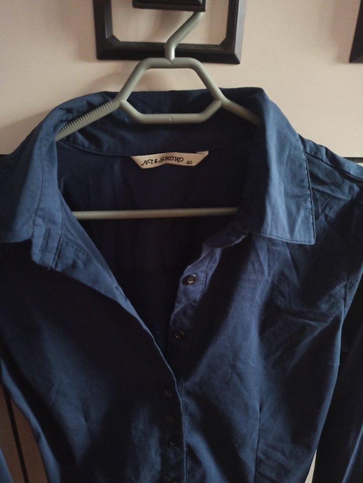 Kadın Lacivert Uzun Kollu Gömlek - Görsel 3