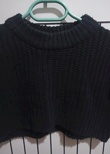 Siyah Örgü Kolsuz Mini Kadın Kazak - Görsel 3