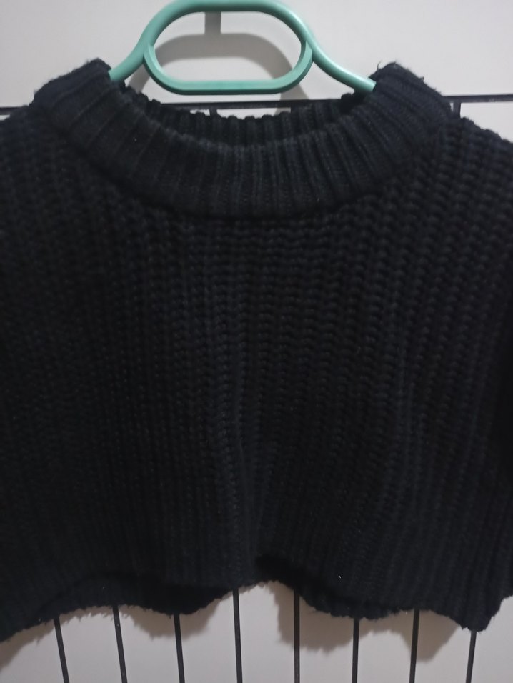 Siyah Örgü Kolsuz Mini Kadın Kazak - Görsel 3