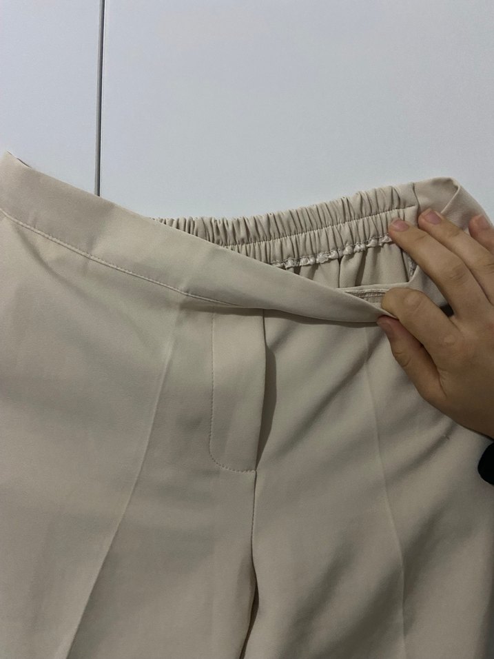 Bej Midi Kadın Kumaş Pantolon - Görsel 4