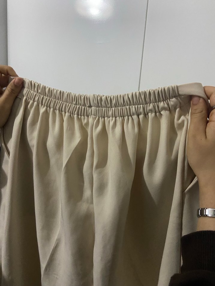 Bej Midi Kadın Kumaş Pantolon - Görsel 2