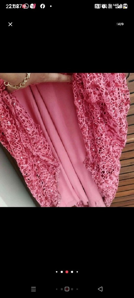 Uzun Kollu Pembe Kadın Abiye Elbise - Görsel 4