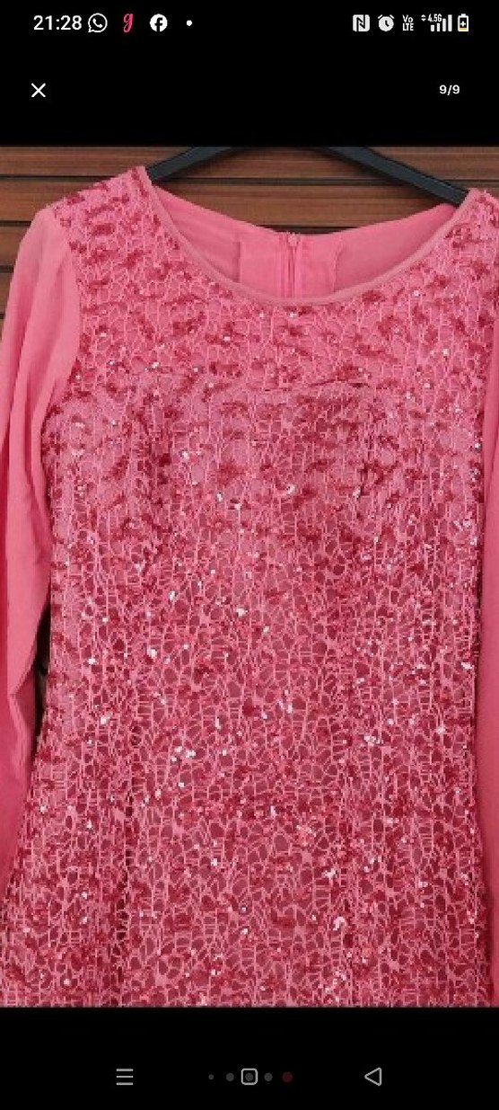 Uzun Kollu Pembe Kadın Abiye Elbise - Görsel 3