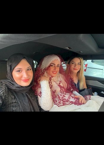 Uzun Kollu Yüksek Yakalı Beyaz Balık Gelinlik - Görsel 6