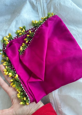 Boncuk İşlemeli Pembe Bohem Kadın Şal - Görsel 4