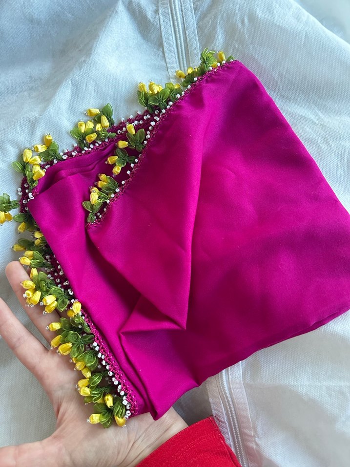 Boncuk İşlemeli Pembe Bohem Kadın Şal - Görsel 4