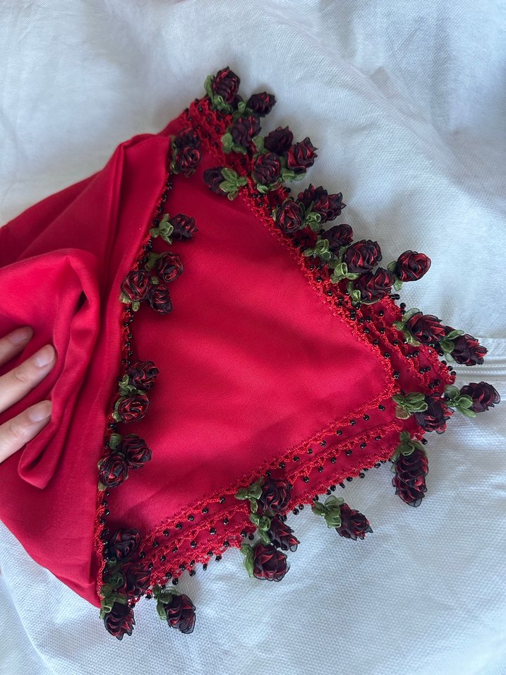 Bordo Fırfırlı Bohem El emeği çeyizlik hiç kullanılmamış sıfır ü - Görsel 2