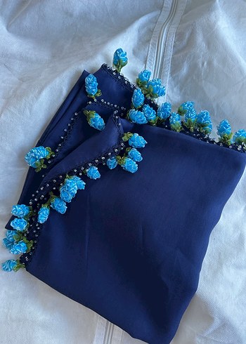 Boncuk İşlemeli Lacivert Bohem Kadın Fular - Görsel 4