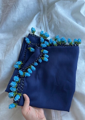 Boncuk İşlemeli Lacivert Bohem Kadın Fular - Görsel 2