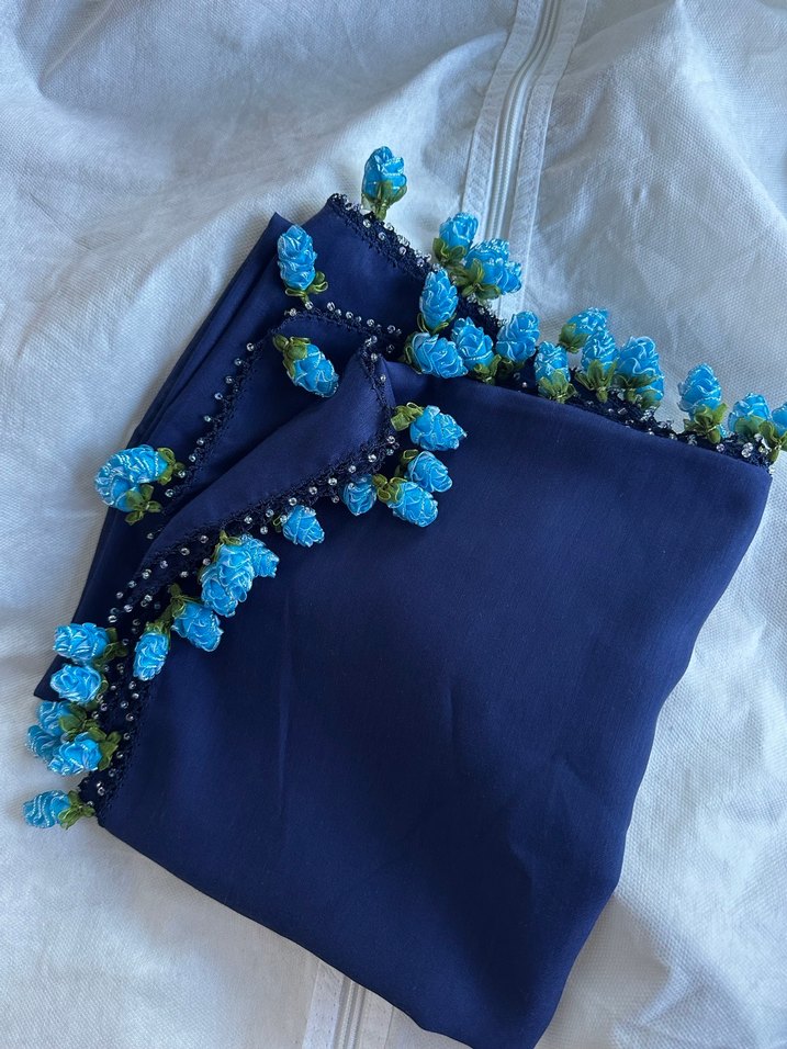 Boncuk İşlemeli Lacivert Bohem Kadın Fular - Görsel 4